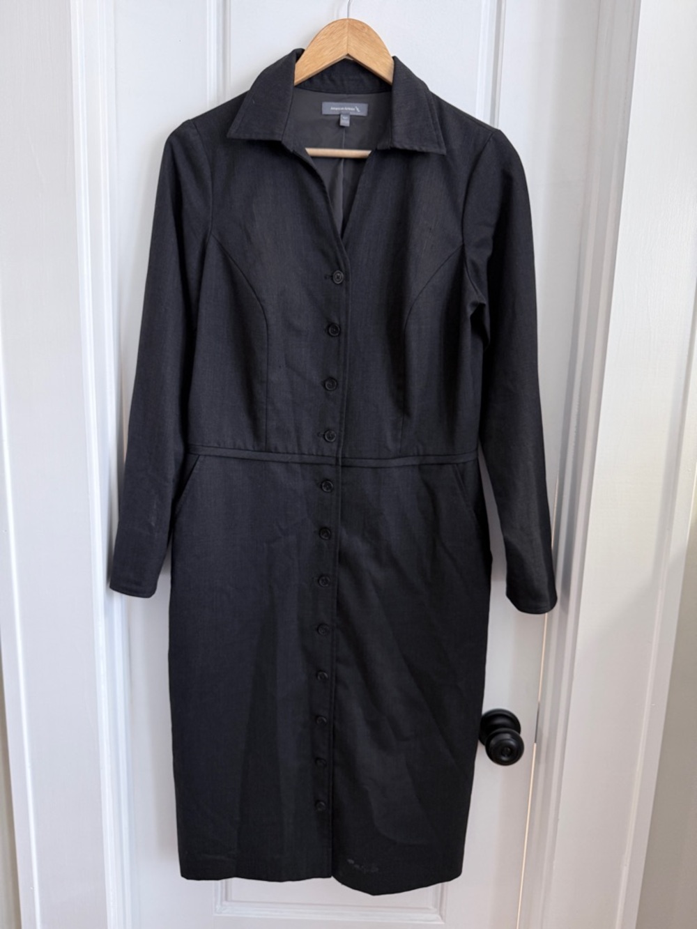 London Times Black Button-Front Shirt Dress